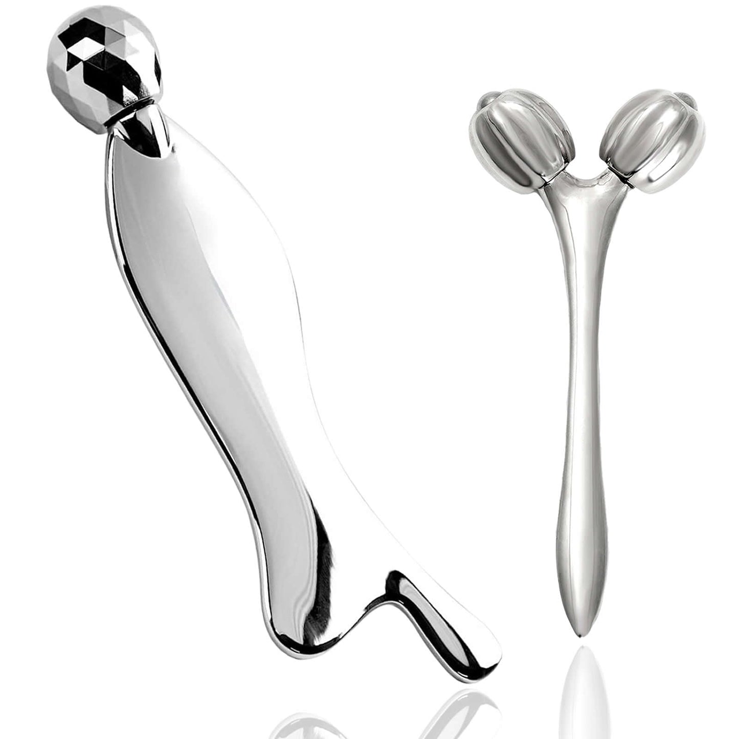 Hysotok Face & Body Roller Massager - Guasha Tool for Face, Neck & Eyes, Stainless Steel, Chin Lift, Skin Tightening (Silver White)