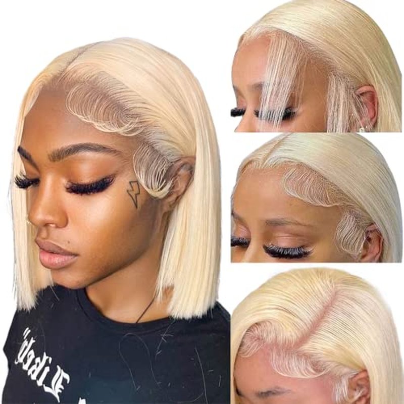 Blonde Bob Wig Human Hair 13X4 613 Bob Wig Transparent HD Lace Front Wig Human Hair Middle Part Straight Bob Wig Pre Plucked 210% Density with Baby Hair£¨12inch£©