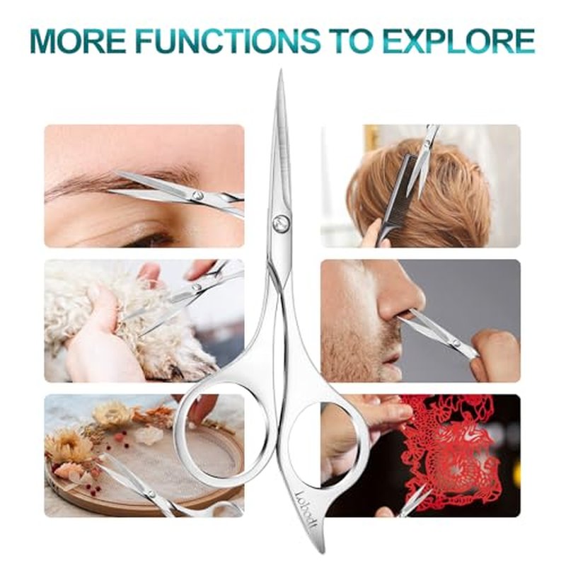 Professional beard scissors, 4.9-inch (silver) small pointed stainless steel hairdressing scissors, Moustache Trimming£¬suitable for personal care and beauty of both men and women