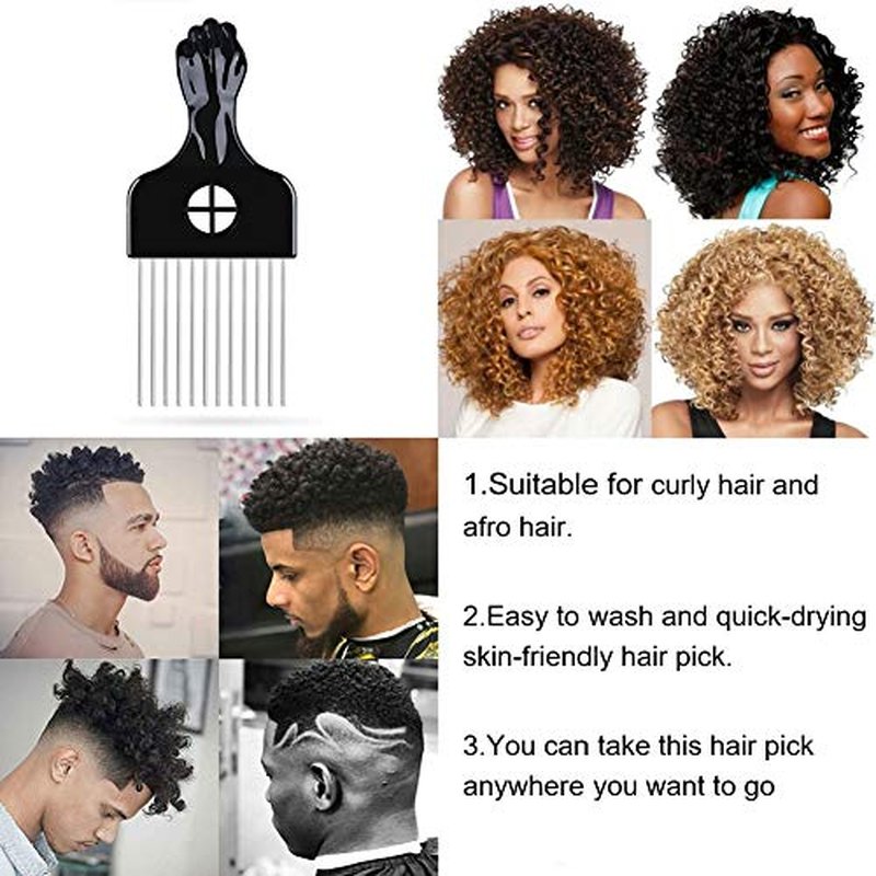 Hair Picks - Black Metal Afro Combs for Hair Styling, Fist Pick for Women and Men