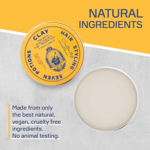 SEVEN POTIONS Hair Clay For Men and Women 3.4 fl oz - High Hold No Shine Hair Pomade For Men - Effortless Hair Styling Product That Leaves No Residue - Water Based - Natural, Vegan, Cruelty Free