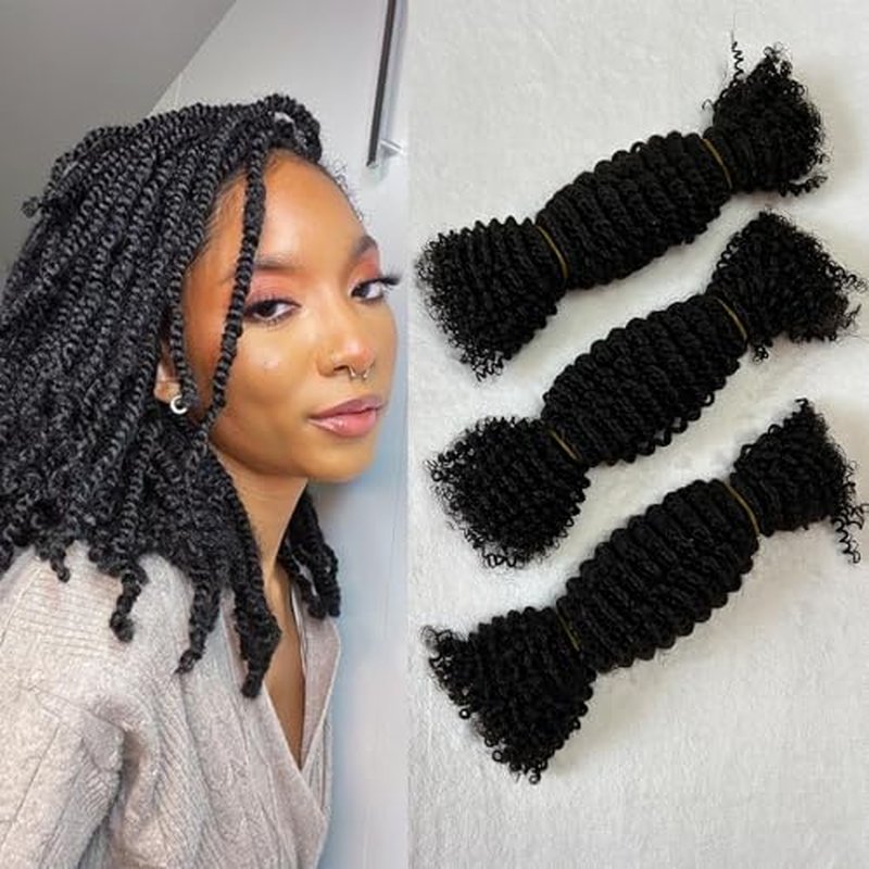 Springy Afro Twist Human Pre Separated Bulk Hair Extensions Mini Kinky Curly Twist With Extensions Crochet Braids Bundles Marley Twists Braiding Hair for Women 22 Inch 100g