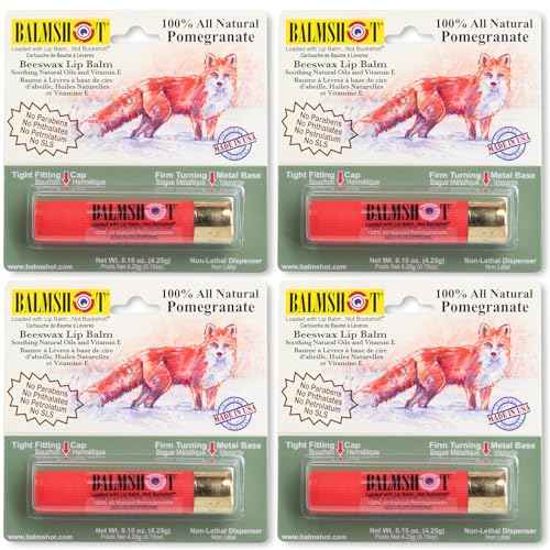 BALMSHOT Lip Balm 4 Pack (100% All-Natural Pomegranate)