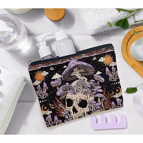 IWXYI Mushroom Skeleton Retro Gothic Women's Makeup Make Up Bag Zipper Pouch Travel Toiletry Gifts For Women Teenage Girls