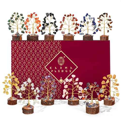 Chakra Healing Crystal Tree Set of 12, Thoughtful Gifts for Women, Office Desk Decoration, Home, Shelf Decor for Positive Energy, Money, Reiki Healing, Good Luck, Birthday Gifts for Mom Love Ones