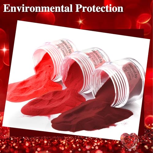 Dip Powder Set, Honey Joy 6 Colors Classic Red Collection Glitter Dipping Powder Set Nail Art Manicure DIY Salon Home Gifts for Women, No Need Nail Lamp Cured, DP-T