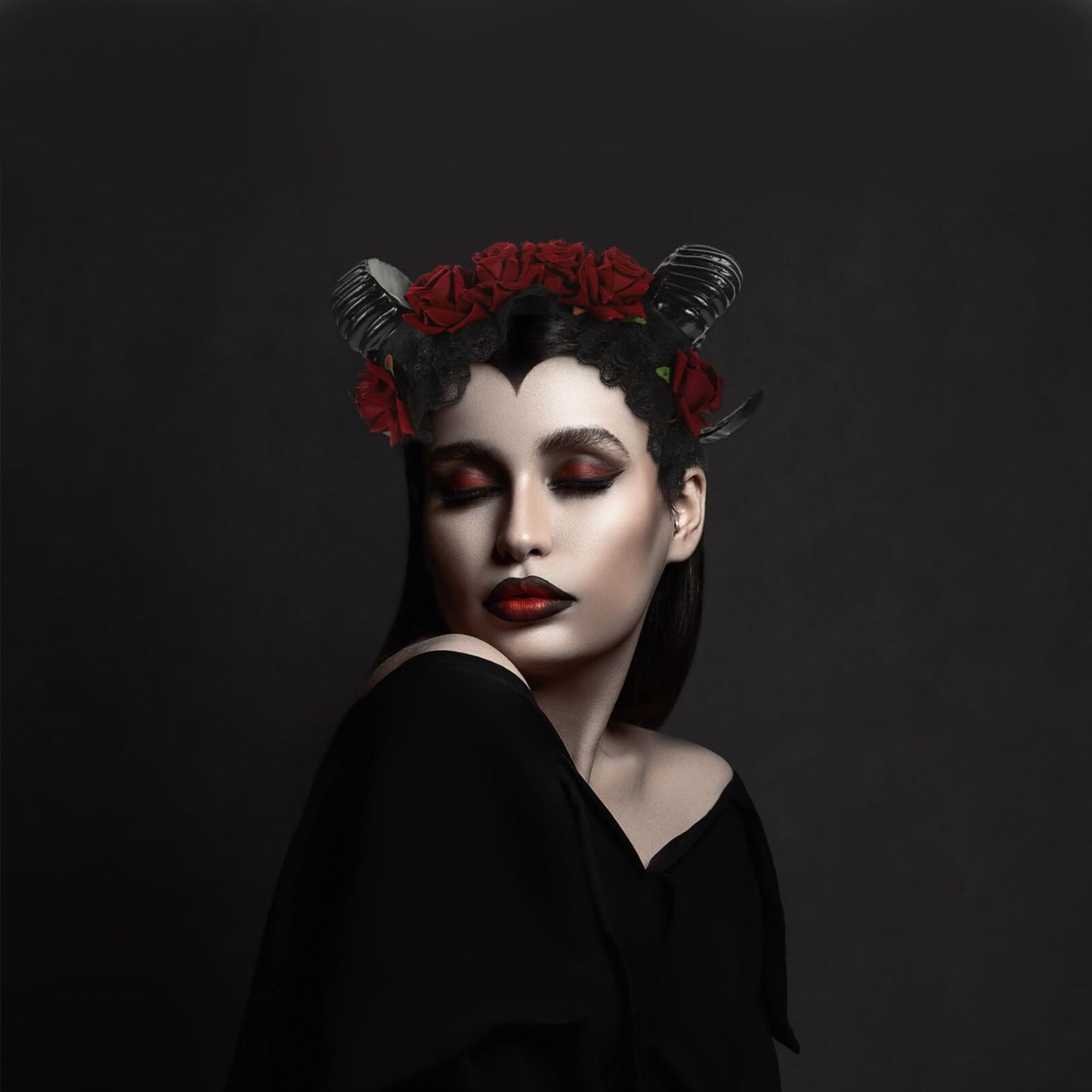 Beaupretty Gothic Restyle Sheep Horn Headband,Devil Floral Hornsn Headpiece Hair Accessories Hair Hoops Headdress for Halloween Cosplay