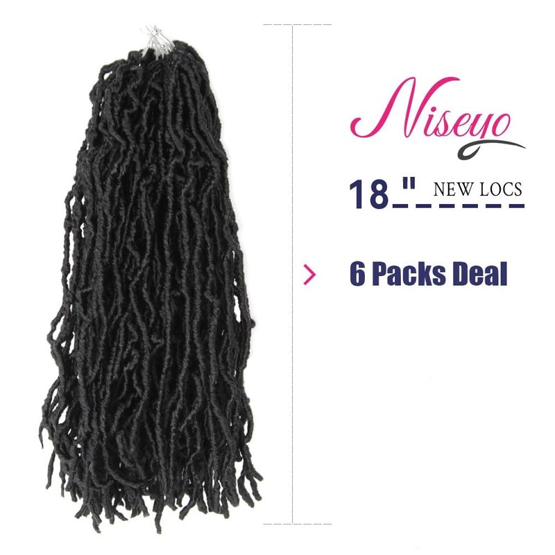 Niseyo Faux Locs Crochet Hair 18 Inch Soft locs, 6 Packs Short Crochet Locs Pre Looped Crotchet Straight Synthetic Hair Extensions (1B, Natural Black)