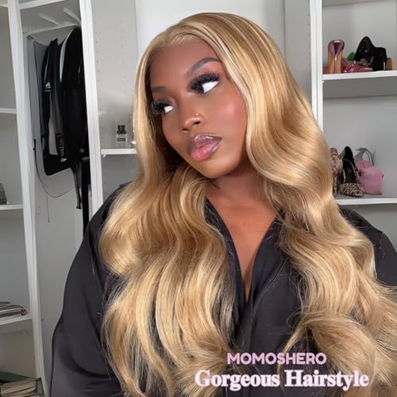 F27/613 Blonde Highlight Human Hair Bundles Body Wave, 13A Soft Honey Blonde Body Wave 3 Bundle Healthy 100% Virgin Hair #27/613 Highlight Mix Colored Wavy Weave for Women 3pcs 10 12 14 Inch