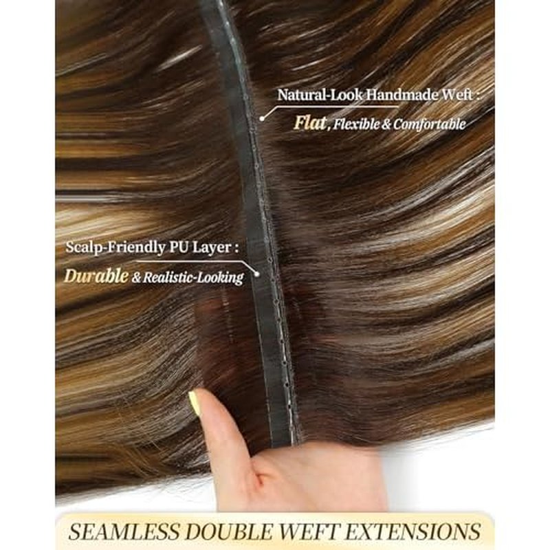 PANEWAY OVO Butterfly Weft Hair Extensions Real Human Hair Layer Invisible Extensions No Glue Genius Weft with Micro Beads for Short/Thin Hair (#P2/8/T2,20 Inch)