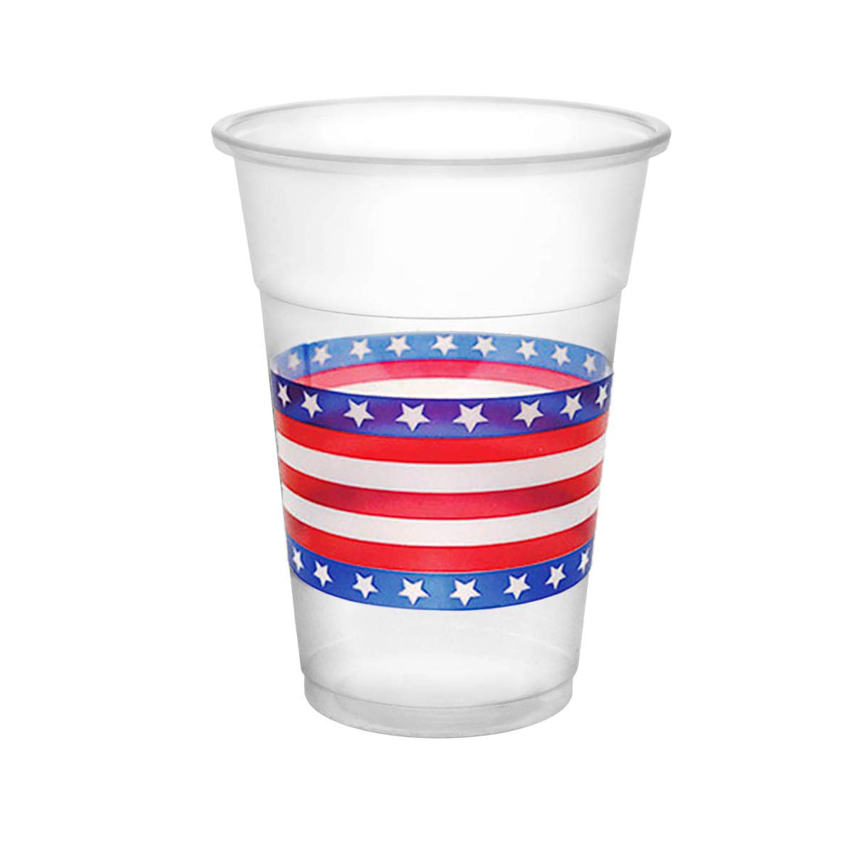 Party Essentials 20Count Soft Plastic 16 oz Printed Party Cups, Stars & Stripes, Clear
