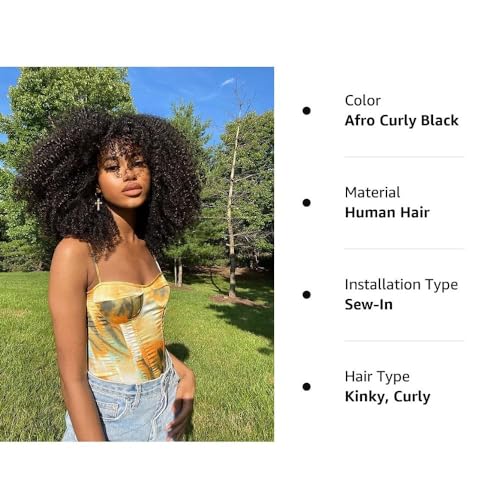 Mongolian Afro Kinky Curly Human Hair 3 Bundles (10 12 14 Inchs) Afro Curly Weave Hair Extensions for Black Women Unprocessed Virgin Hair Afro Kinky Human Hair Bundles Natural Color