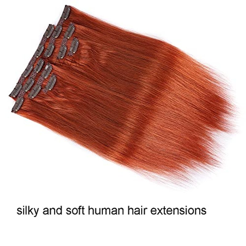 18" Clip in Human Hair Extensions Full Head 150g 7 Pieces 16 Clips #350 Copper Red Double Weft Brazilian Real Remy Hair Extensions Thick Straight Silky (18" 150g, #350)