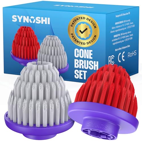 Synoshi PRO Cone Brush Heads Set (2 Units) for Electric Spin Scrubber Bathroom & Shower Cleaning Brush Universal Cleaning for Kitchen, Floors.