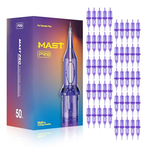 Mast Tattoo Needles Assorted 50Pcs Tattoo Cartridge Needles Round Liner #10 Mixed Sizes 1RL 3RL 5RL 7RL 9RL Disposable Membrane for Tattoo Gun