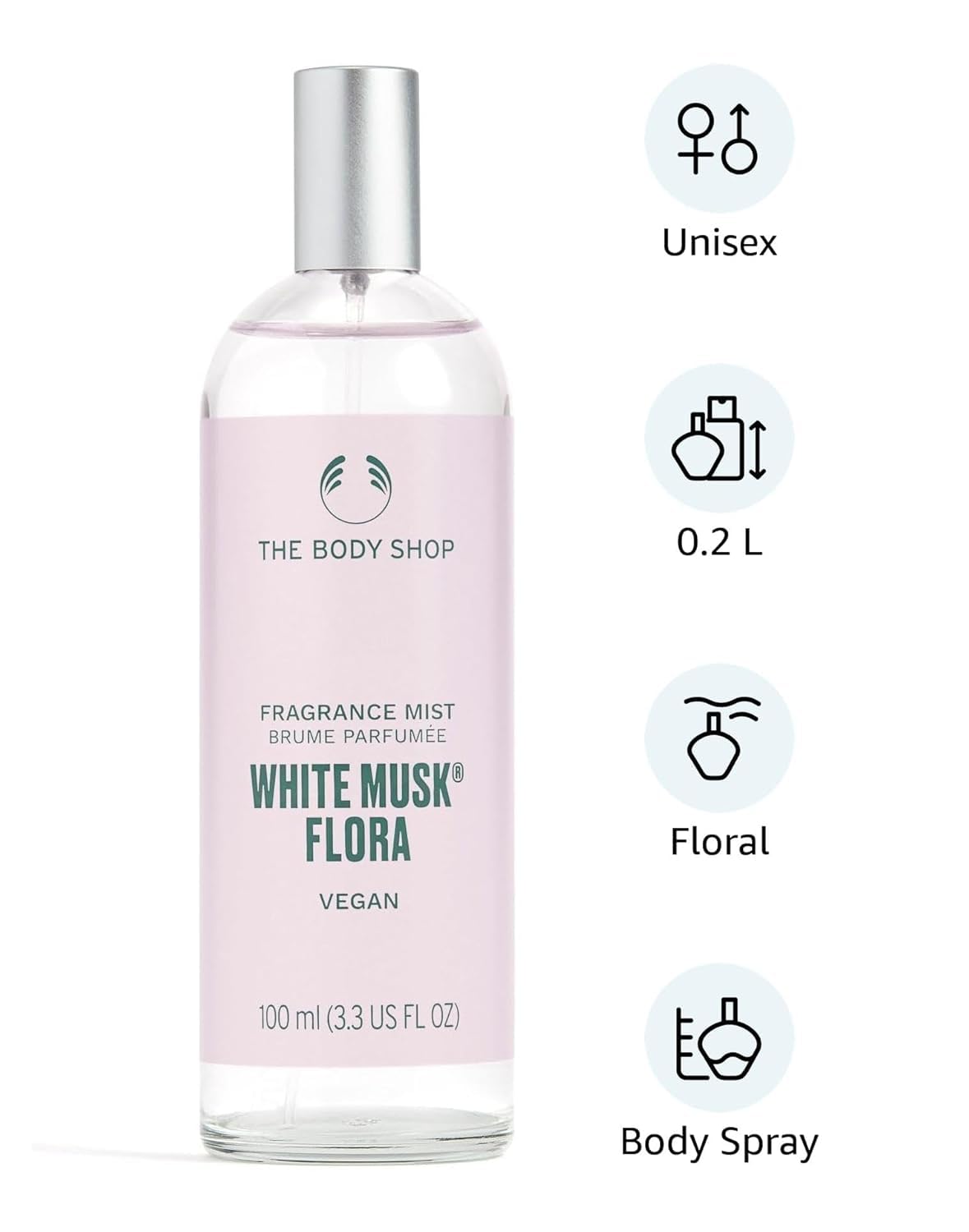 The Body Shop White Musk Flora Body Mist, Vegan, 3.3 fl oz, 100 ml