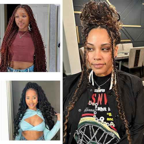Senegalese Twist Crochet Hair with Curly Ends - 16 Inch Boho Island Twist Crochet Hair 8 Packs Boho Goddess Twist Crochet Hair Pre Looped Crochet Twists with Curly Ends(16(8Packs), 1B/30/27)