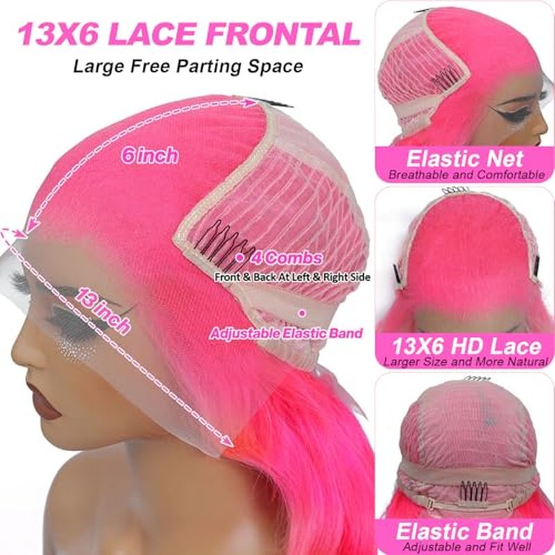 Pink Lace Front Wig Human Hair 13x6 Body Wave HD Lace Front Wigs Human Hair Pre Plucked 200 Density Pink Colored Glueless Wigs for Women with Baby Hair 22 Inch