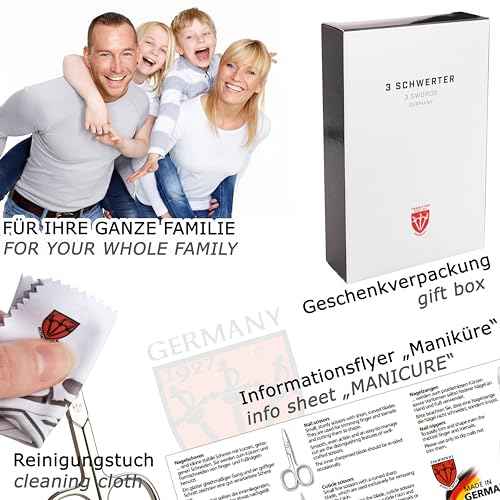 3 Swords Germany - brand quality 3 piece manicure pedicure grooming kit set for professional finger & toe nail care scissors tool genuine leather case in gift box, Made in Solingen Germany (02662)
