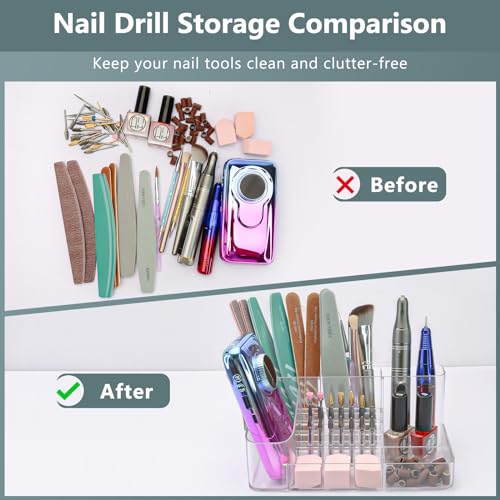 CGBE Nail Drill Holder, 28 Holes Transparent Acrylic Nail Drill Bits Holder, Professional Nail Tools Organizer and Storage Box Case