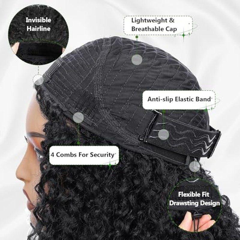 Fine Plus Curly Half Wig for Black Women, 3 in 1 Glueless Half Wig Seamless Flip Over Protein Synthetic Curly Wig Soft Fiber Feel Like Human Hair Long Lasting Curl Degree Lightweight Beginner Friendly
