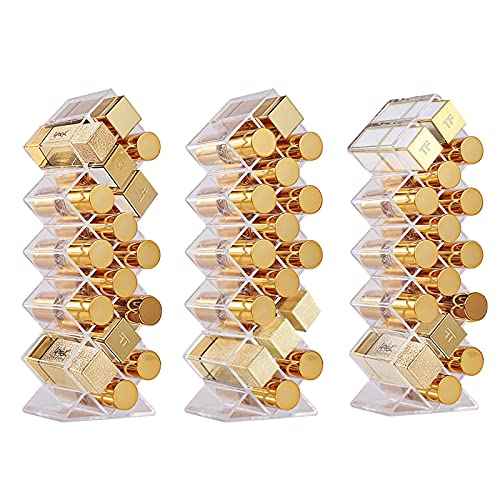 Lolalet 3 Pack Lipstick Holder Organizer, 48 Spaces Acrylic Stackable Fish Shape Lipsticks Tower Lipgloss Display Stand, Clear Lip Gloss Organizers Storage Box -16 Slots
