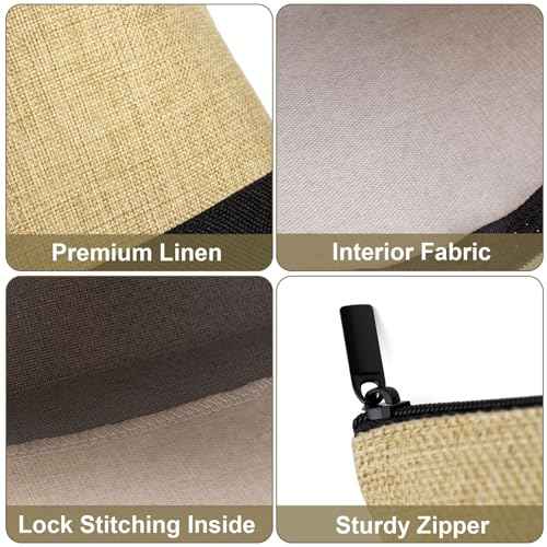 Muka 6 Pack Burlap Makeup Bag, Two Tone Gusseted Cosmetic Case, 9 x 5-1/2 x 3-1/2 Inch