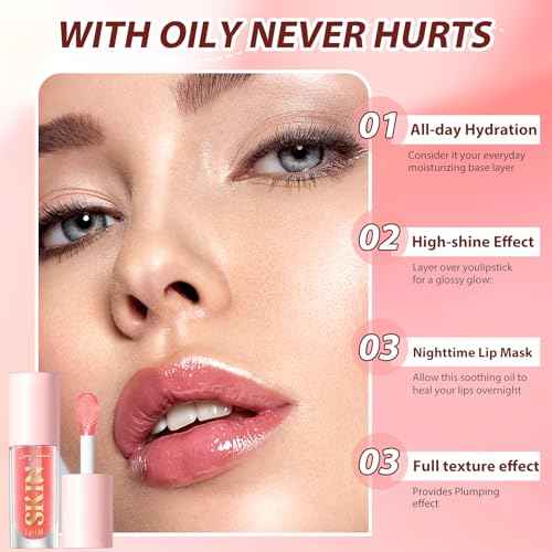 Lipstick Primer Jolilab Fruit Lip Oil,Hydrating Lip Glow Oil Plumping Glass Finish Moisturizing Lip Gloss Lip Tint Fruit Extract Lip Oil Tinted for Dry Lip and Lip Care(Strawberry Flavor)