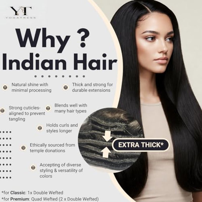 Clip in Hair Extensions Real Human Hair ? 100% Indian Remy Human Hair Extensions, Clip Extensions for Women, Double Weft Seamless, Straight, Pack of 1 ? 1B Natural Black 18 Inch 120g Premium