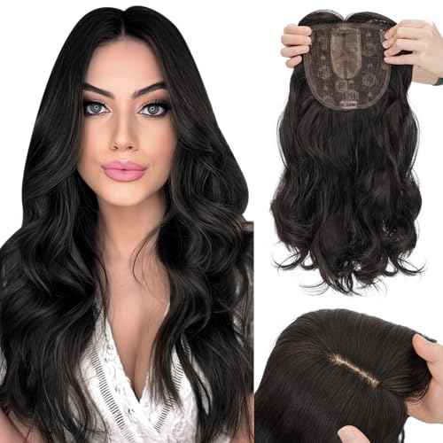 Hairro 18 Inch Long Hair Toppers Wavy with Side Bangs for Women, Clips In Synthetic Hairpieces Capless, for Adding Volume/Birthday/Party/Halloween/Cosplay Dress Up, Natural Black