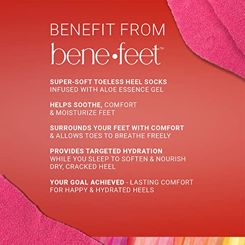 Benefeet Toeless Aloe Moisturizing Heel Socks - Effective Overnight Foot Rejuvenation, Targeted Hydration to Soften Dry Skin, Infused w/Coconut Oil, Aloe + Jojoba Seed Oil, 1 Pair (1 Pack)
