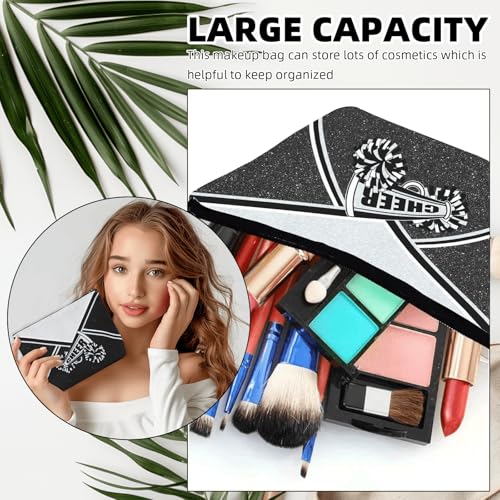 Cheer Makeup Bag Cheerleader Cosmetic Bag Cheerleader Gifts Cheerleading Gift for Women Her Cheer Team 6Pcs (Silver)