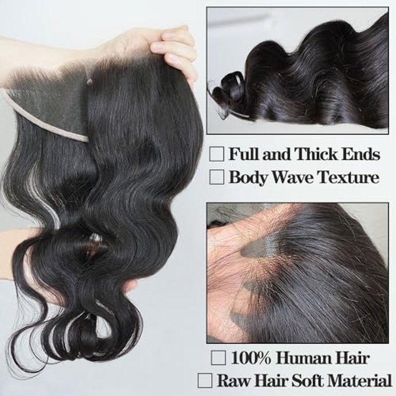 Body Wave 0.095mm Real HD 13x4 Lace Frontal Brazilian Human Hair Real Invisible HD Lace Human Hair Ear to Ear Full Density Lace Frontal Closure Tiny Knots (20inches)
