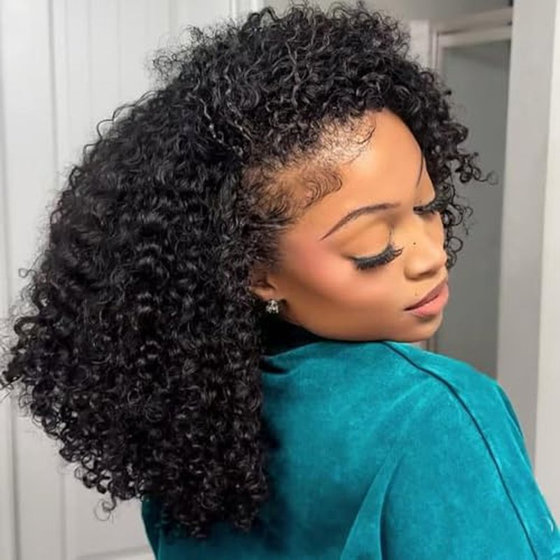 Curly Half Wig Human Hair 200% Density Kinky Curly Half Wig 3 In 1 Seamless Flip Over 26 inch Glueless Wigs Wear Go Beginner Friendly Kinky Curly Wig Drawstring Headband Wig for Women Daily Wear