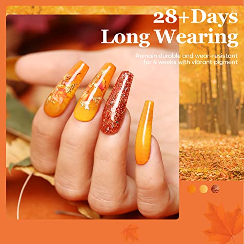 modelones 24 PCS Gel Nail Polish Kit, 20 Colors Fall Pink Brown Nude Orange Gel Polish Set with Glitter, Glossy and Matte Top Base Coat Home DIY Manicure Nail Art Design Gifts