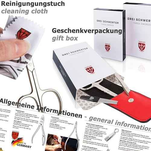 3 Swords Germany - brand quality 8 piece manicure pedicure grooming kit set for professional finger & toe nail care scissors file clipper fashion leather case in gift box, Made by 3 Swords (09218)