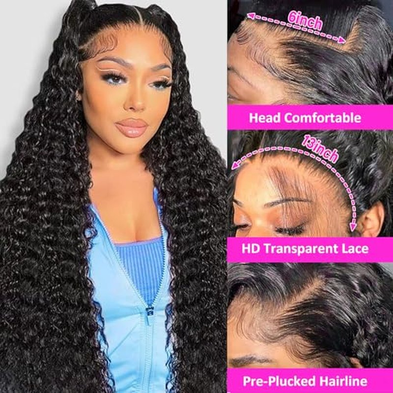 24 Inch Deep Wave Lace Front Wigs Human Hair 180% Density 13x6 HD Lace Frontal Wigs Human Hair Pre Plucked with Baby Hair Deep Curly Wigs for Black Women Natural Color