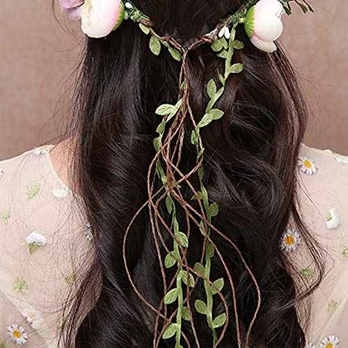 Flower Crown Headband Rose Wreath Garland Hair Bands Floral Wedding Bridal Hair Hoop Women Ladies Leaf Vine Party Decoration Headdress Headwear Christmas Handmade Headpiece Hair Accessories Pink