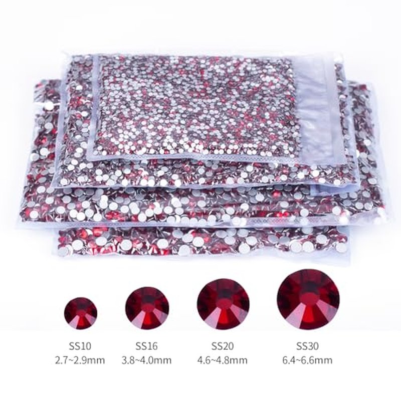10000PCS Dark Red Rhinestones Bulk, Flat Back Crystal Glass Stone Round Gems,SS20, 4.6-4.8mm