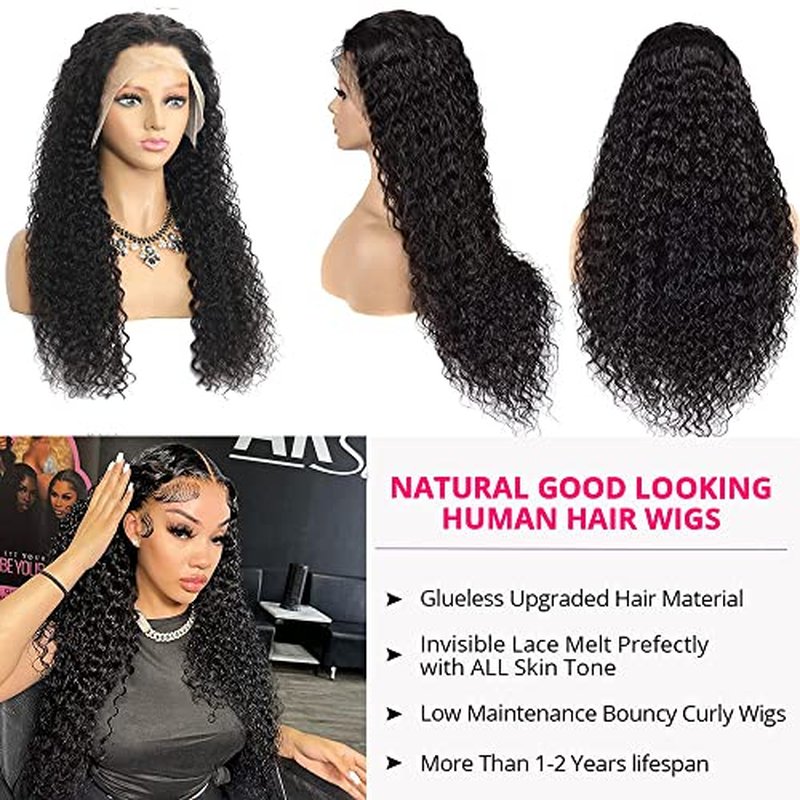 Lace Front Wigs Human Hair Wigs for Black Women 13x4 Deep Wave Human Hair Lace Front Wigs Pre Plucked with Baby Hair Wet and Wavy 150% Density Brazilian Virgin Curly Lace Frontal Wigs 22 Inch