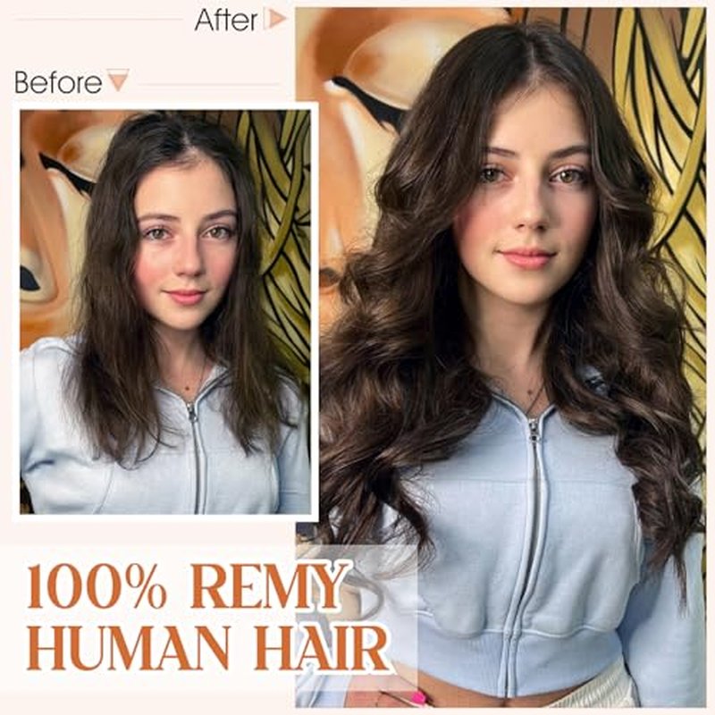 S-noilite Halo Hair Extensions Real Human Hair,Invisible Wire Hair Extensions with Adjustable Fish Line 2 Clips Halo Extensions for Women 18Inch 80G(Medium Brown/Dark Blonde)