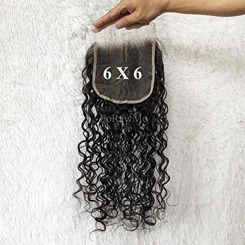 10A Unprocessed Brazilian Hair Transparent Swiss Lace Closure 6X6 20 Inch 1B Soft Remy Human Hair Water Wave Lace Closure With Pre Plucked