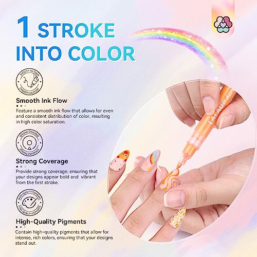 Saviland 12 Colors Nail Art Pens Set - 3D Nail Polish Pens Acrylic Paint Pens Nail Markers for Nail Art Drawing Painting Nail Point Dotting Liner Pen Manicure Tools Nail Design Kit Home Nail Salon DIY