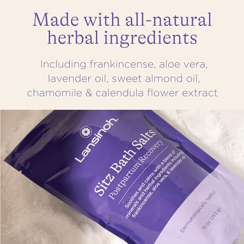 Lansinoh Sitz Bath Salts, Postpartum Essentials, and Hemorrhoid Treatment, Epsom Salt Bath Soak with Lavender Oil, Frankincense and Aloe Vera, 10 Ounce