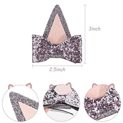 Qearl 12PCS Dog Ears Hair Clips Glitter Hair Bows Clips Cute Blue Hair Accessories for Toddler Girls Birthday Party Supplies in 6 pair