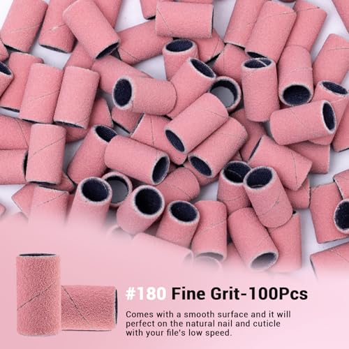 MelodySusie 100 Pcs Nail Drill Bits Sanding Bands for Nail Drill 180 Fine Grit Nail File Sanding Bands for Acrylic Nails Gel Manicures and Pedicure