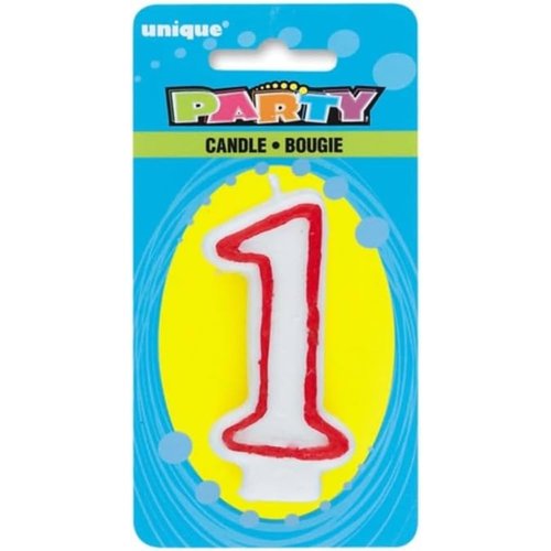 Number "1" White & Red Deluxe Birthday Candle - 2.75" (1 Pc.) - Perfect Finishing Touch for Memorable Celebration