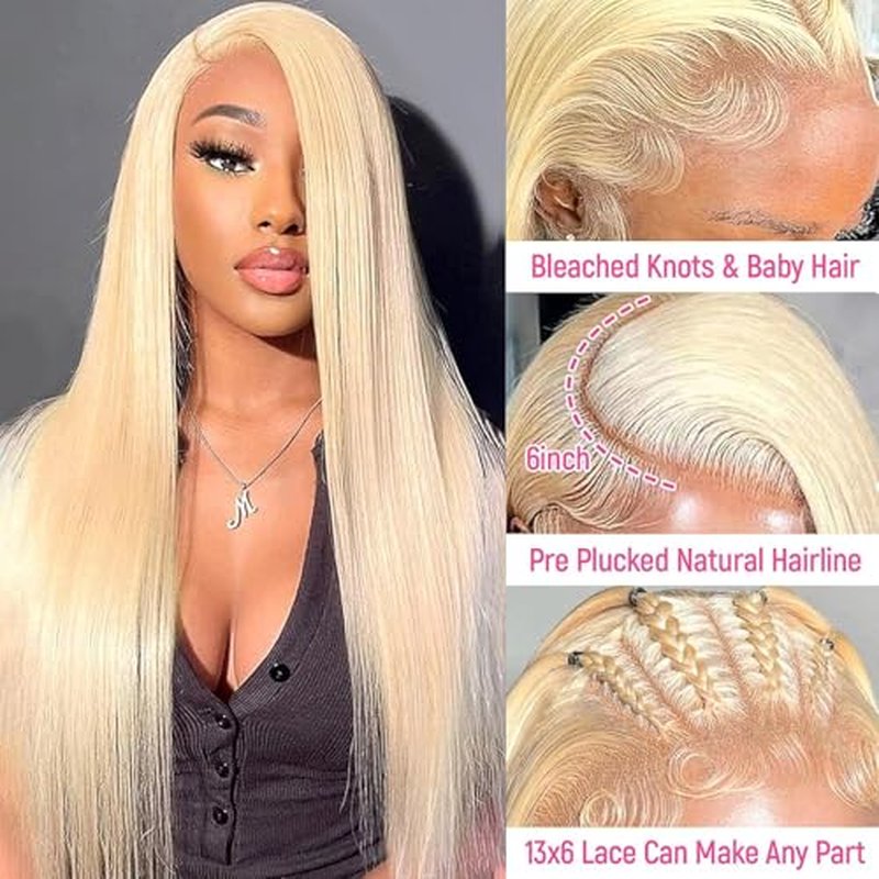 26 Inch 613 Lace Front Wig Human Hair 13X6 Blonde Straight HD Transparent Lace Frontal Wigs Human Hair Pre Plucked with Baby Hair 180 Density Blonde Glueless Wigs Human Hair