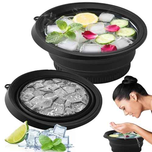 Face Bowl for Ice with Built-in Icetray, Foldable Silicone Facial Plunge Bowls, for Home Ice Bath Washbasin, Black
