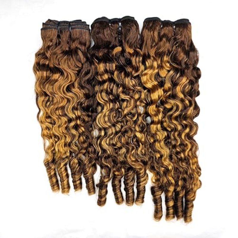 Burmese Curly Bundles Human Hair Water Wave Honey Blonde Ombre Curly Human Hair Bundles Weave with Spiral End 16 18 20 Inches 3c4a Quick Weave Hair Bundles for Women 4/27 3Pcs